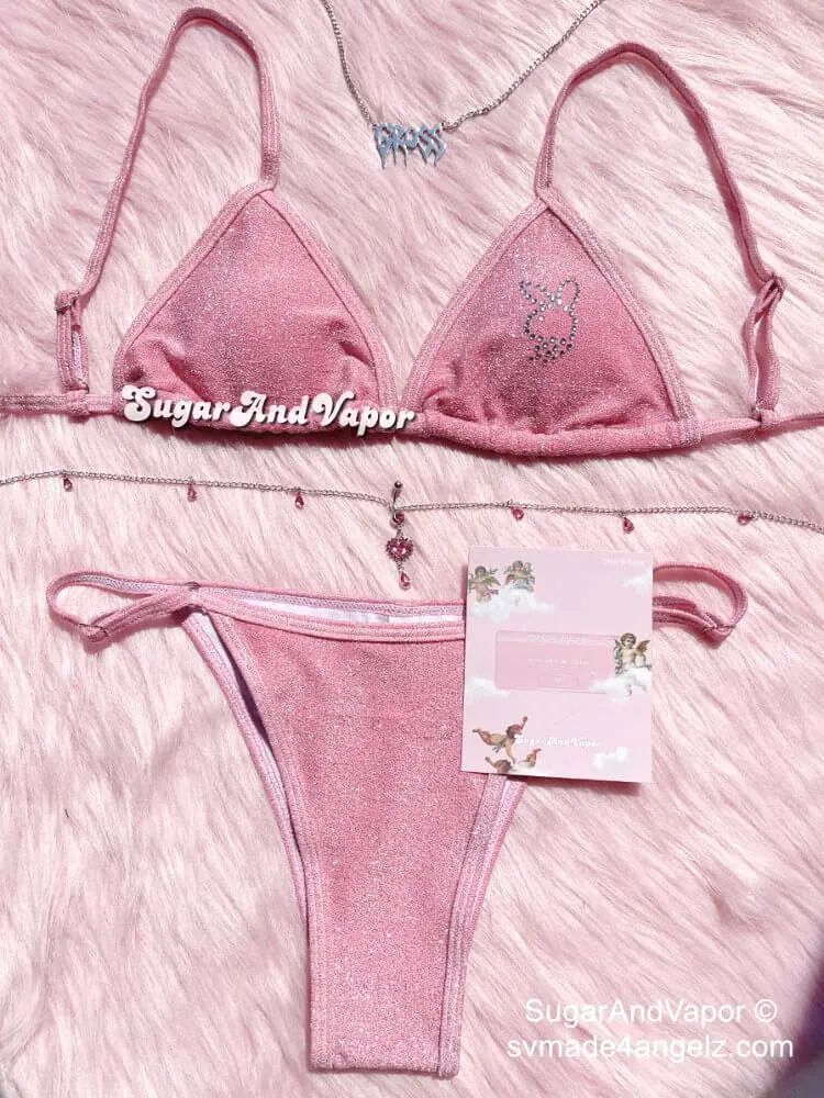 2000s Bling Bunny Glitters Bikini Set