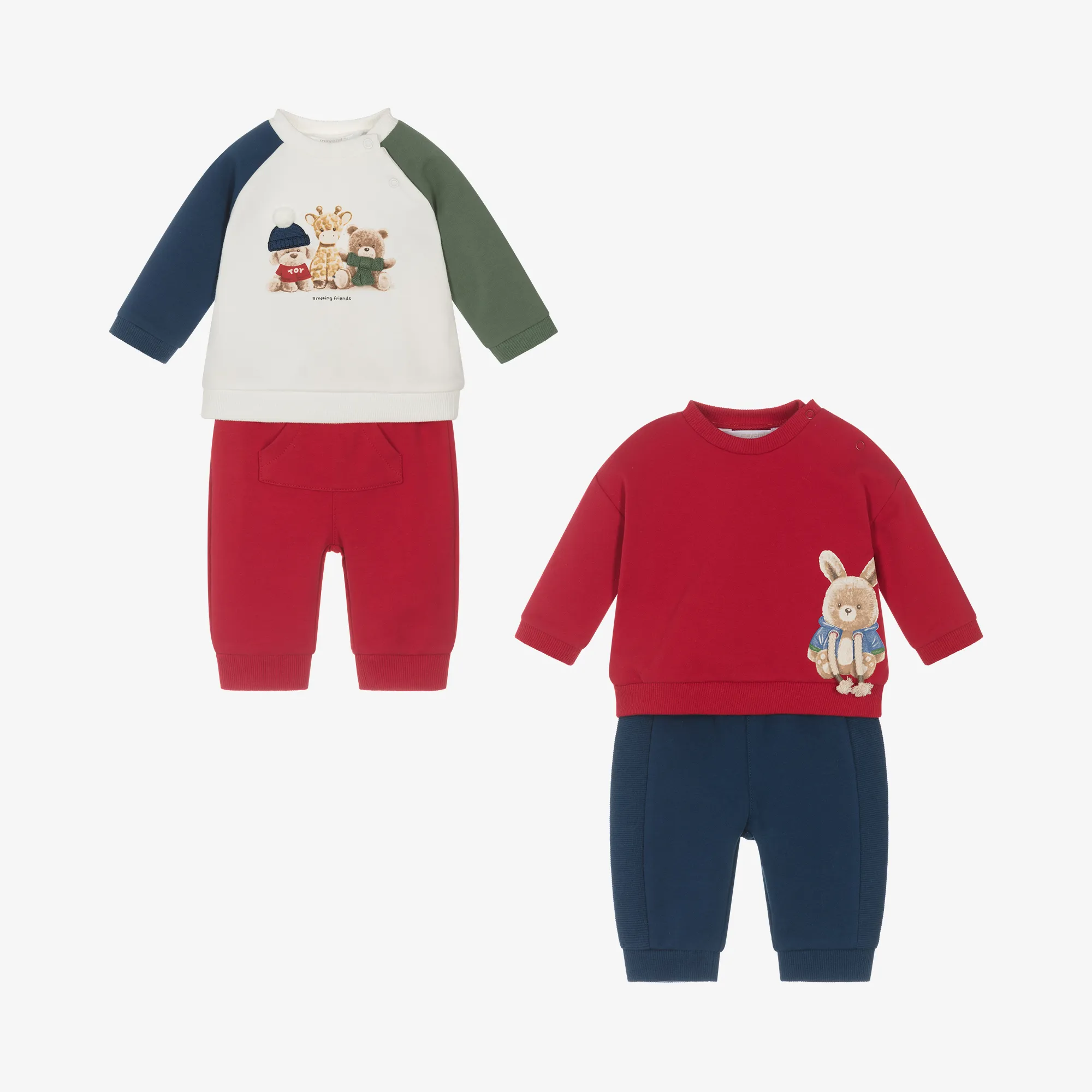 Baby Boys Blue & Red Cotton Tracksuits (2 Pack)