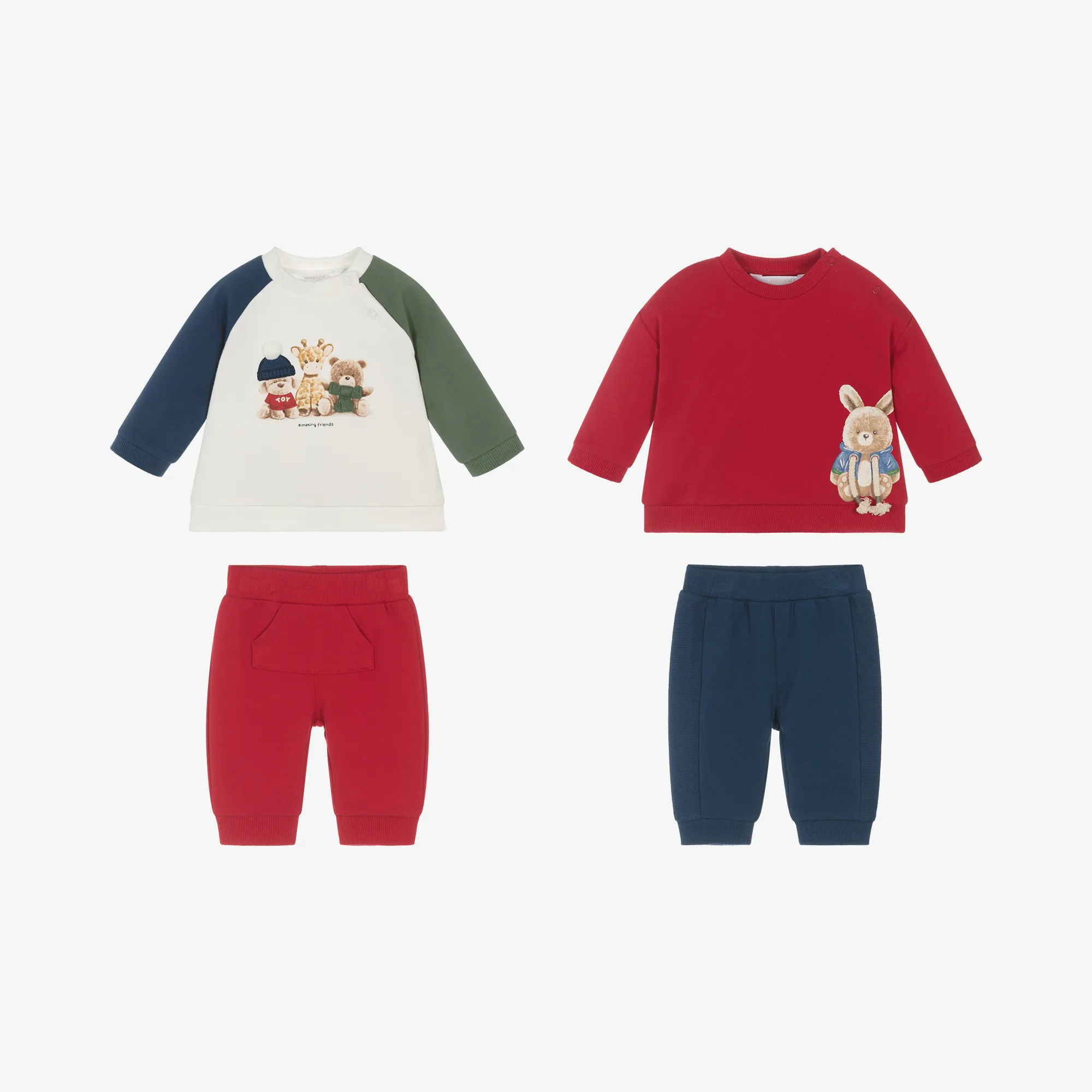 Baby Boys Blue & Red Cotton Tracksuits (2 Pack)