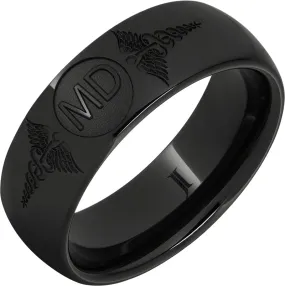 Black Diamond Ceramic Ring With Caduceus - Medical Doctor