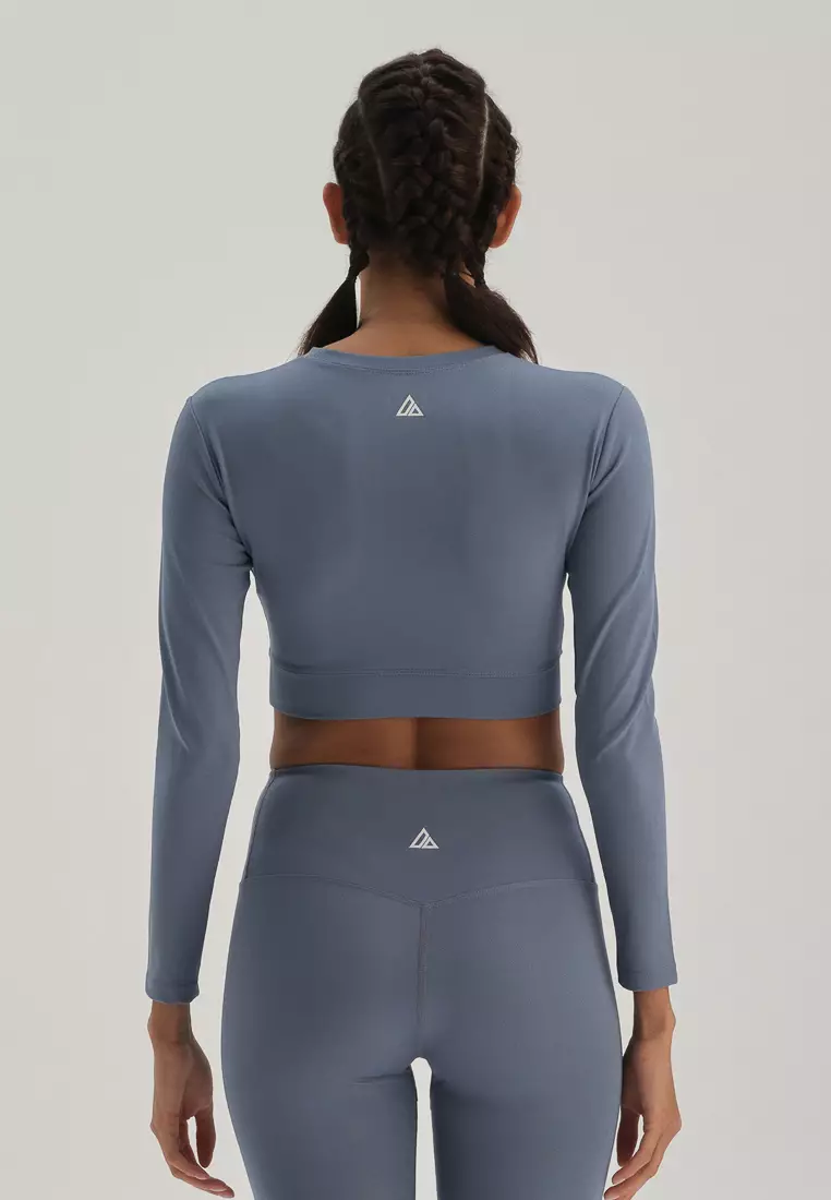 Blue T-Shirt, Crew Neck, Long Sleeve Activewear for Women