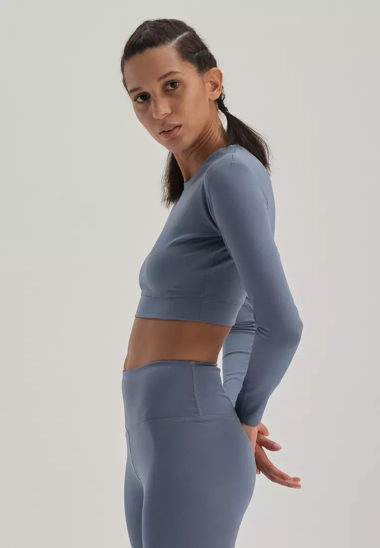 Blue T-Shirt, Crew Neck, Long Sleeve Activewear for Women