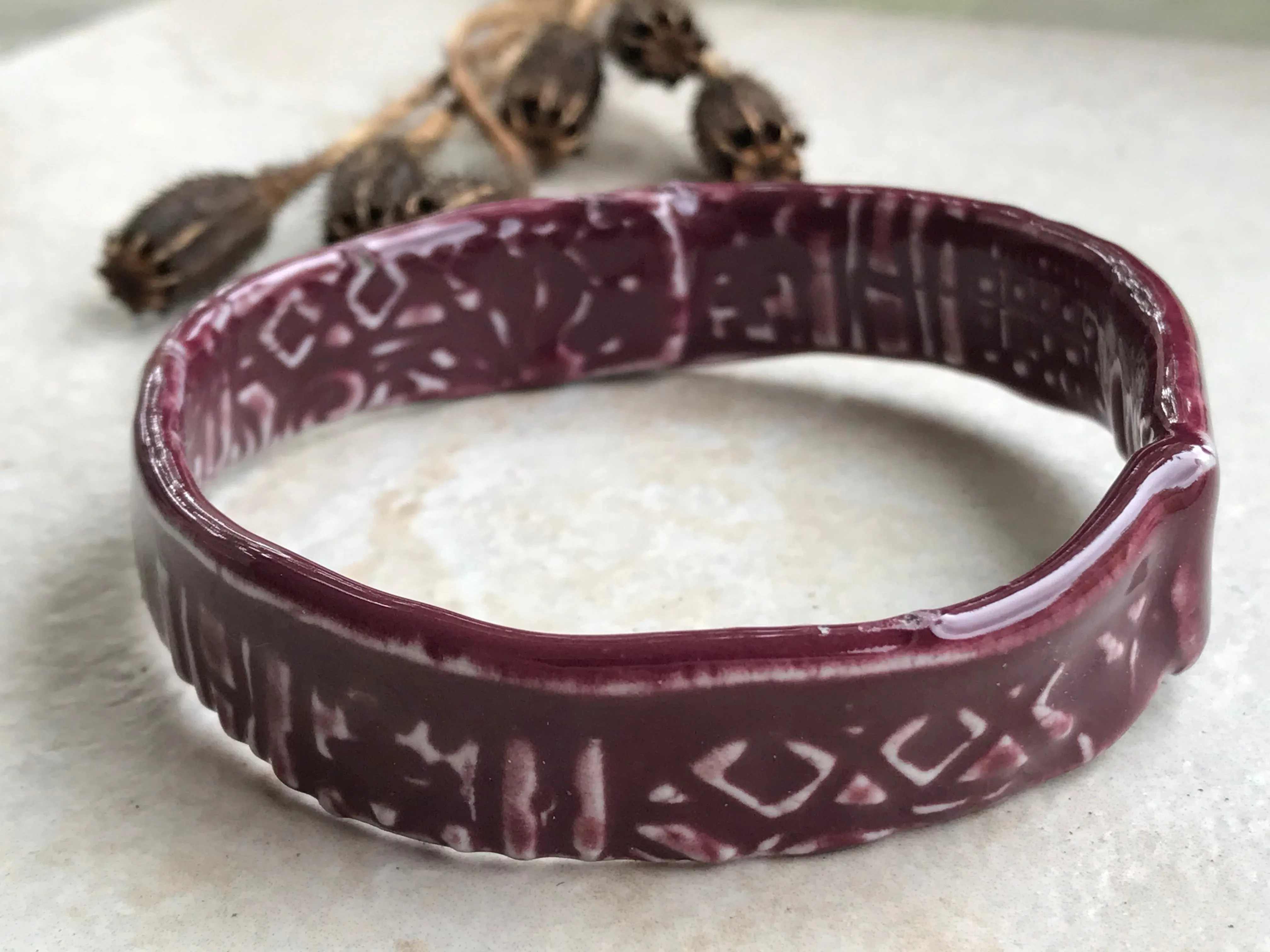 Burgundy Ceramic Bangle Bracelet