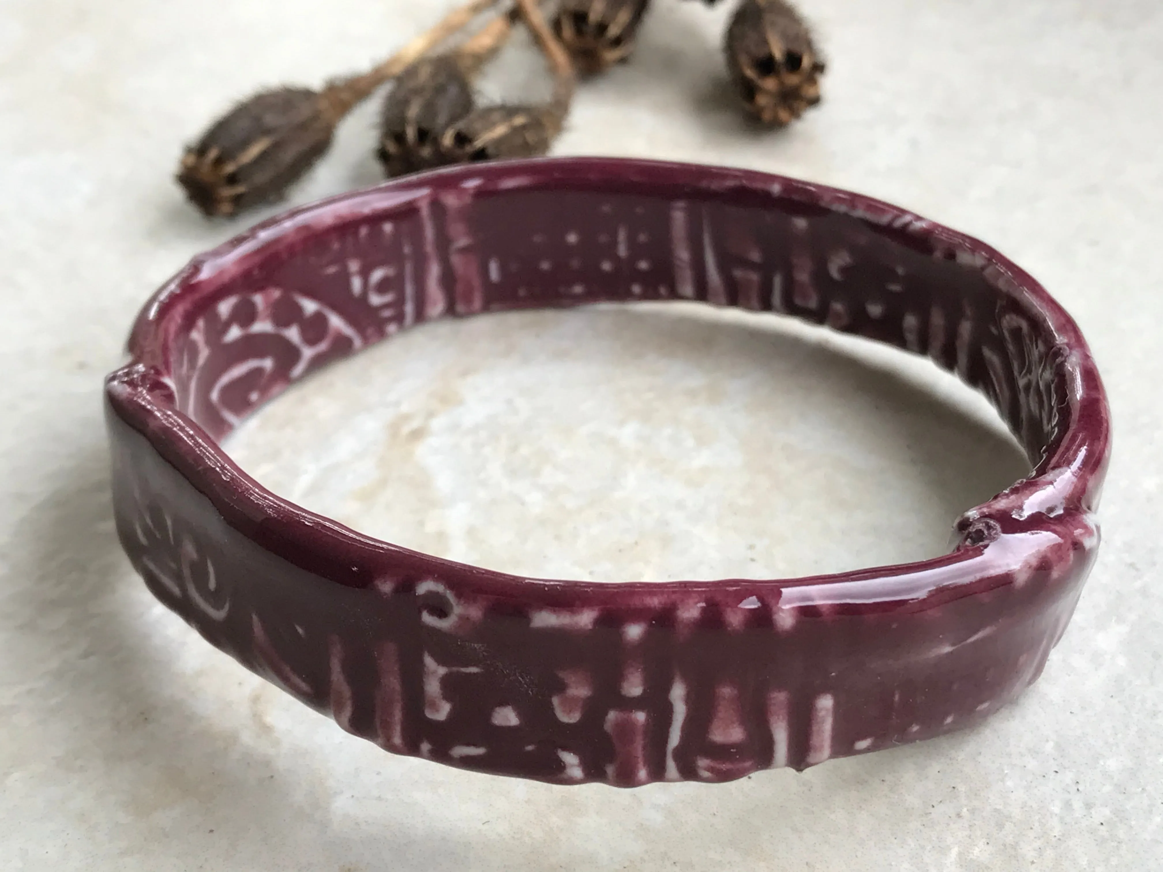 Burgundy Ceramic Bangle Bracelet