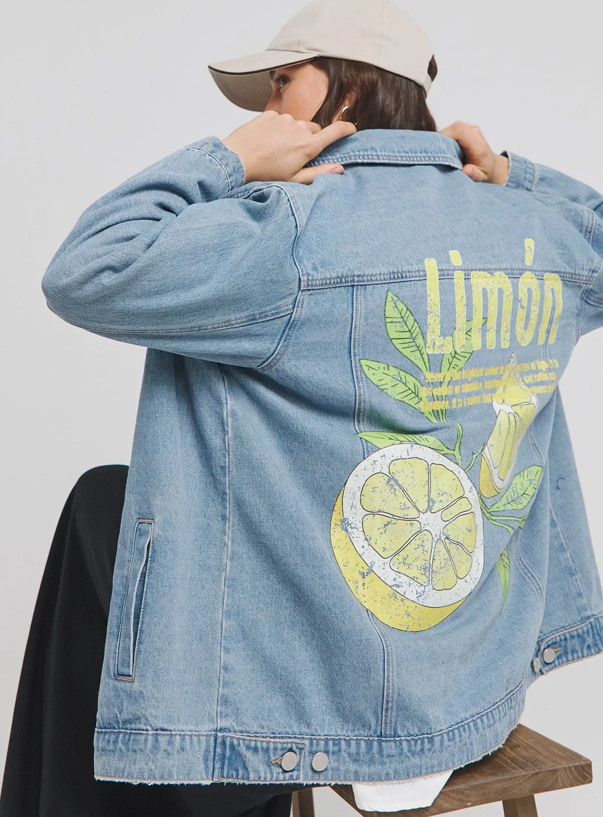 Buy SIMPLY BE Lemon Back Graphic Boyfriend Denim Jacket 14 | Denim jackets | Tu