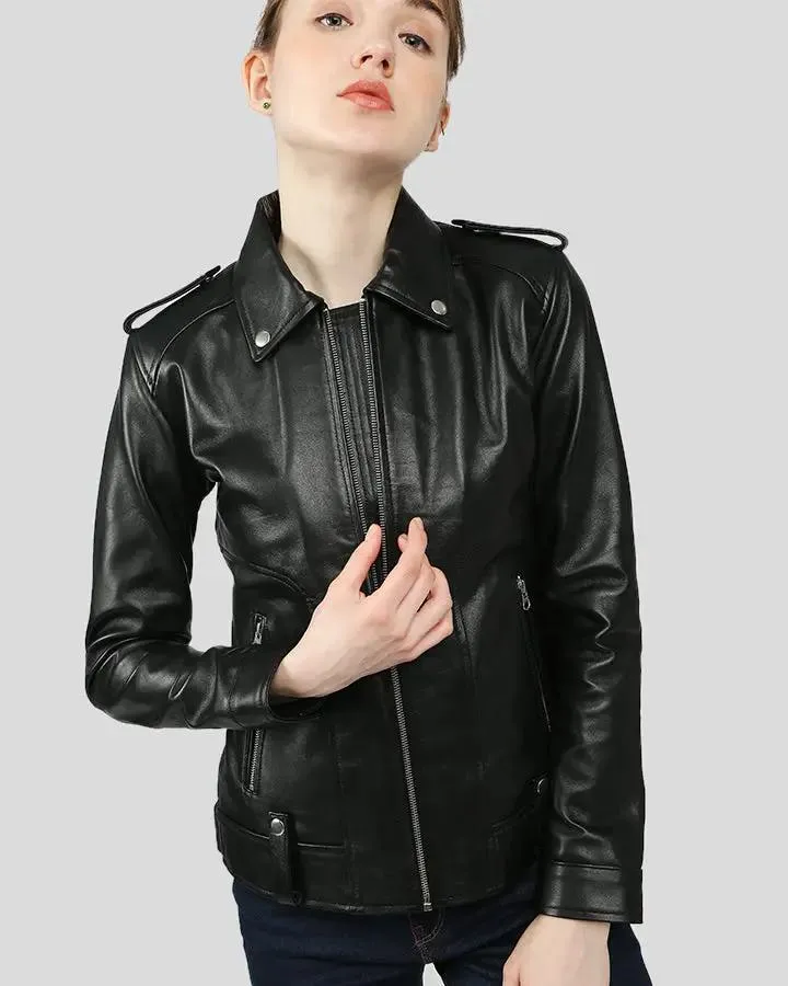 Charmaine Black Racer Leather Jackets