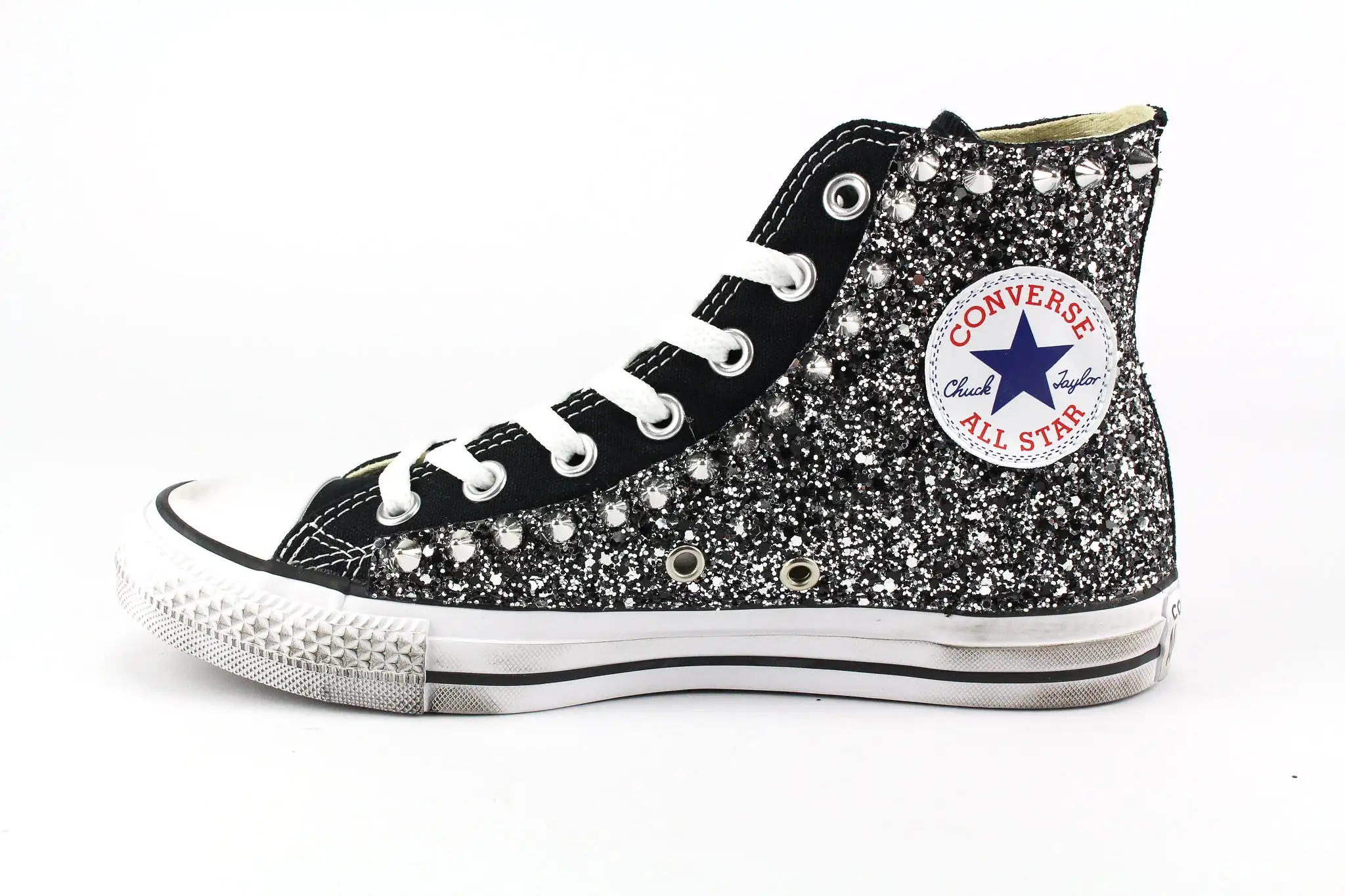 Converse All Star Black Silver Glitter & Borchie