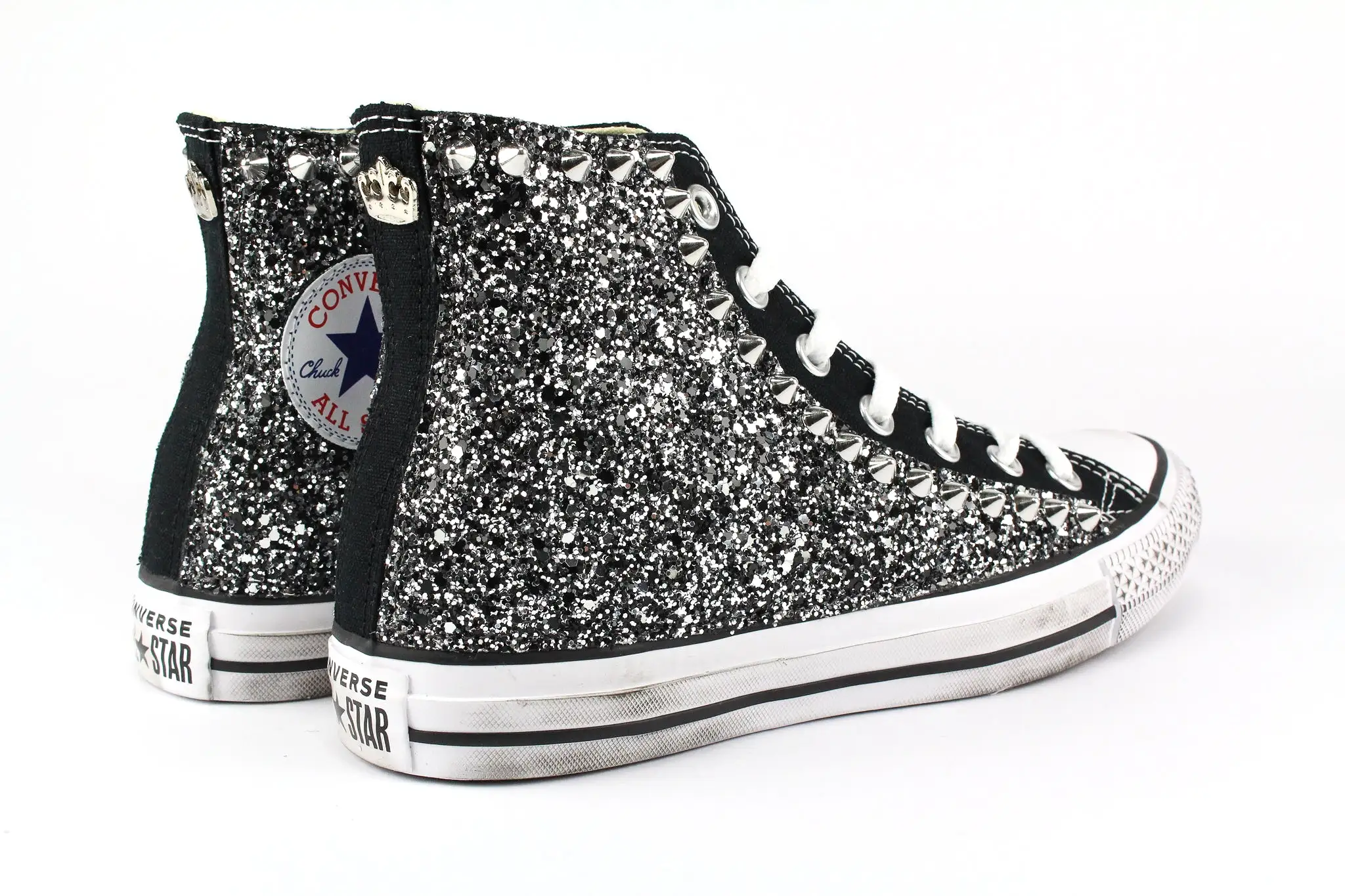 Converse All Star Black Silver Glitter & Borchie