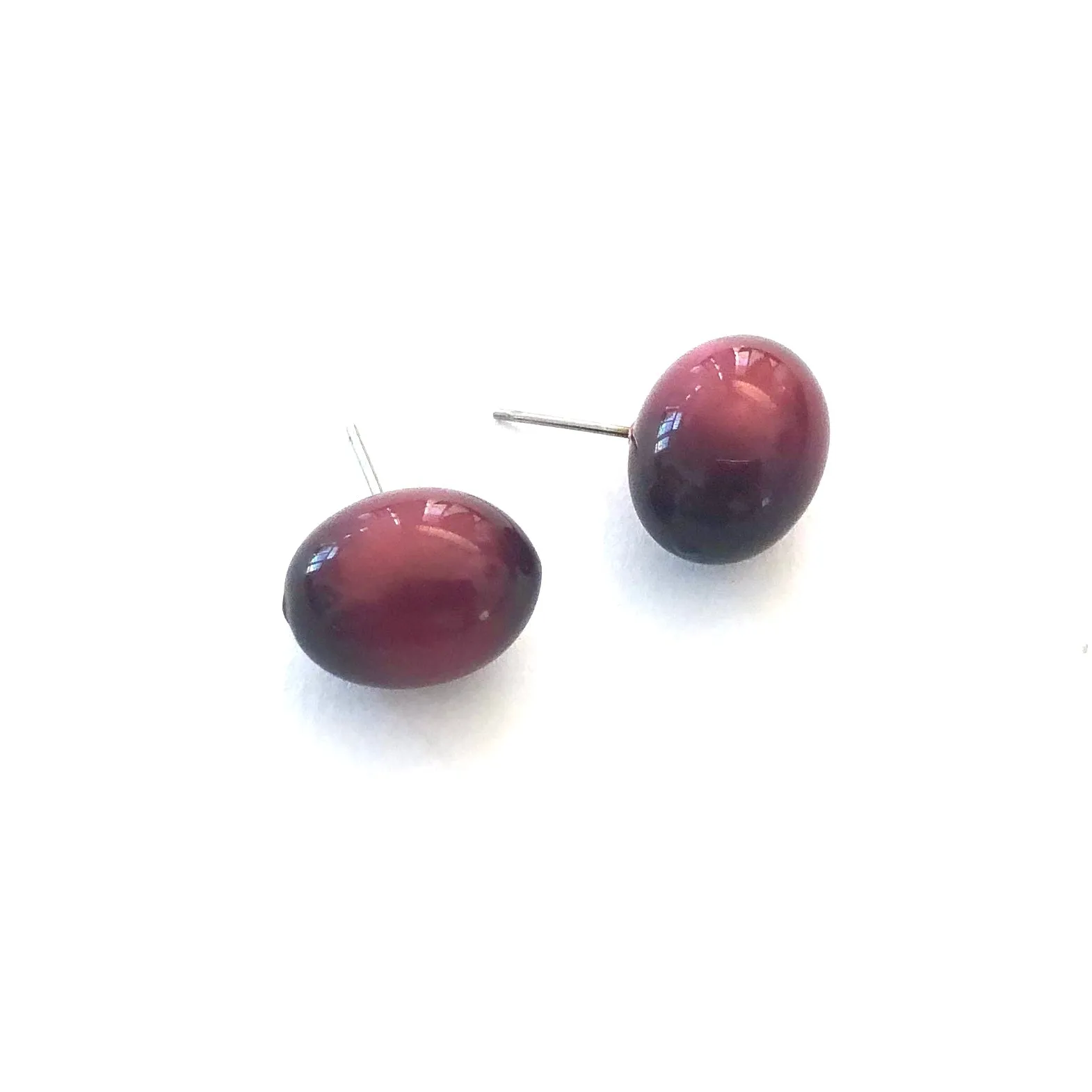 Deep Red Moonglow Oval Bulb Stud Earrings