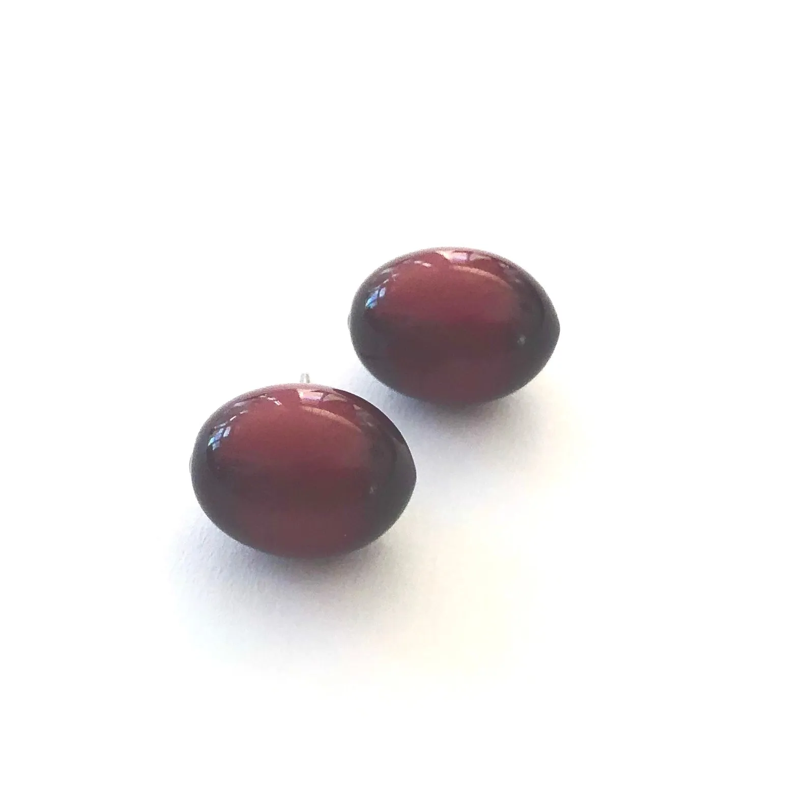 Deep Red Moonglow Oval Bulb Stud Earrings