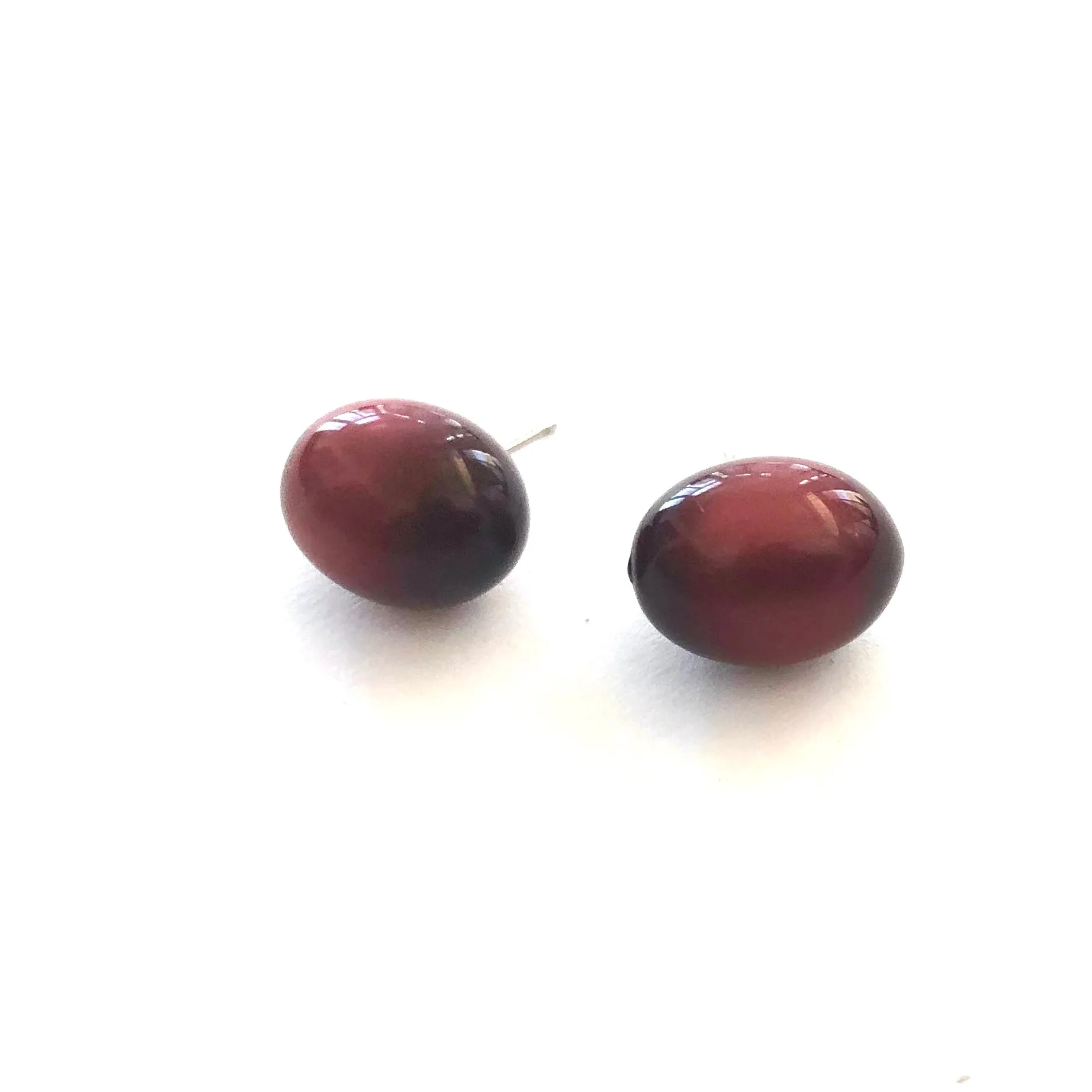 Deep Red Moonglow Oval Bulb Stud Earrings