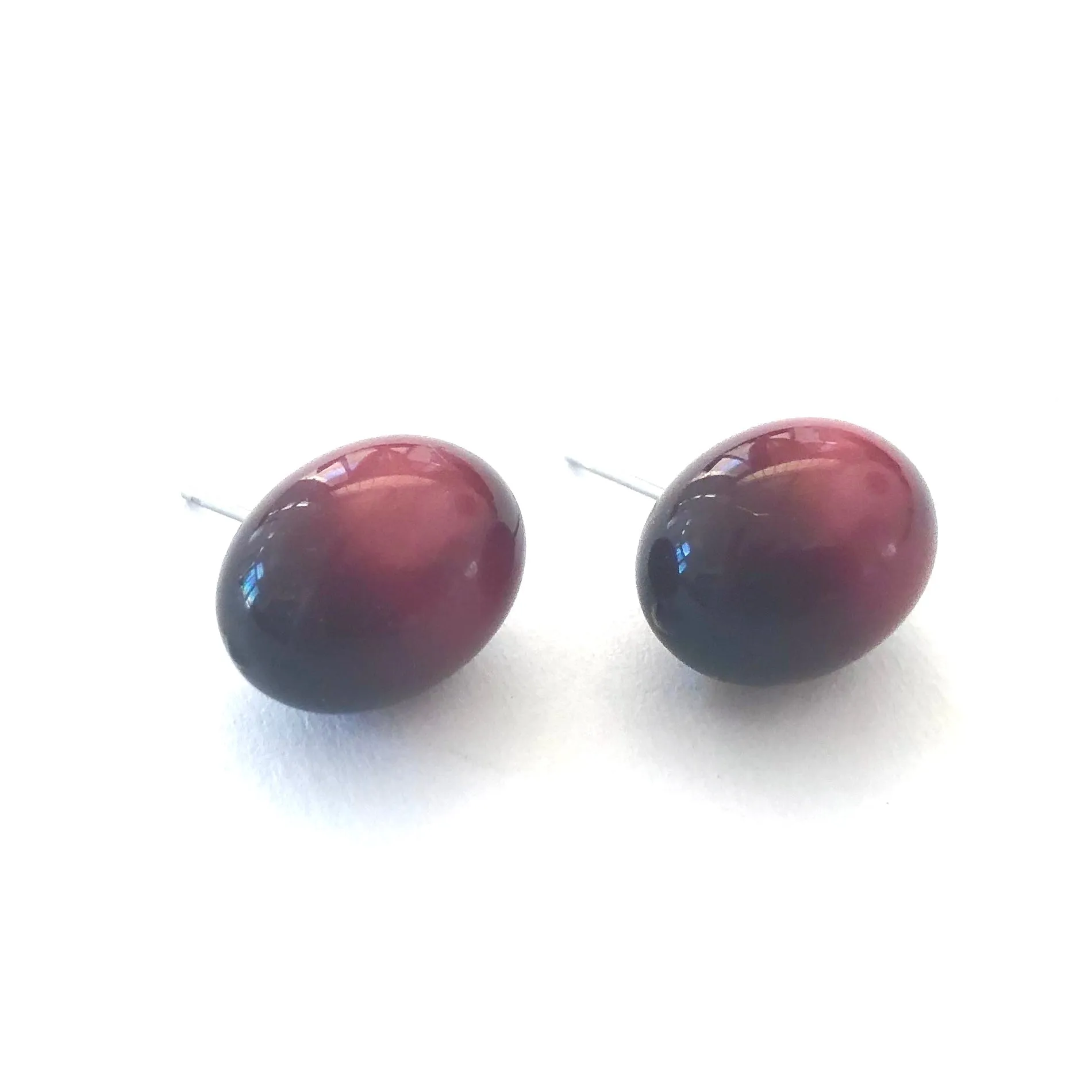 Deep Red Moonglow Oval Bulb Stud Earrings