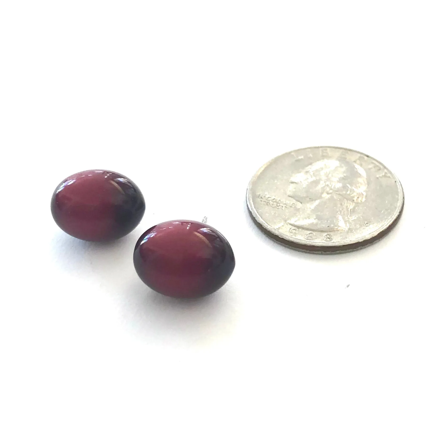 Deep Red Moonglow Oval Bulb Stud Earrings