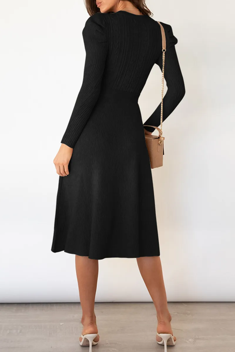 Elegant Solid With Belt O Neck Sweater Dresses(5 Colors)