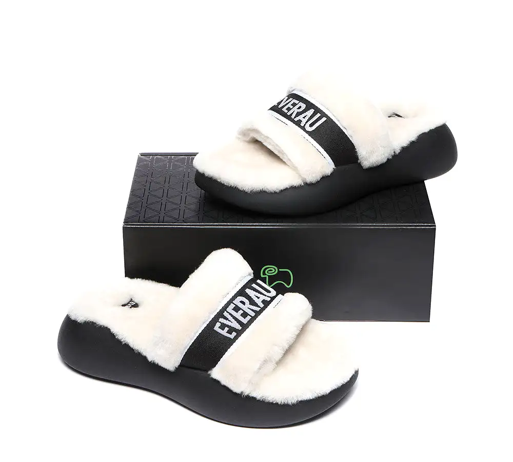 EVERAU High Platform Sheepskin Wool Slides Women Flossy Slipper