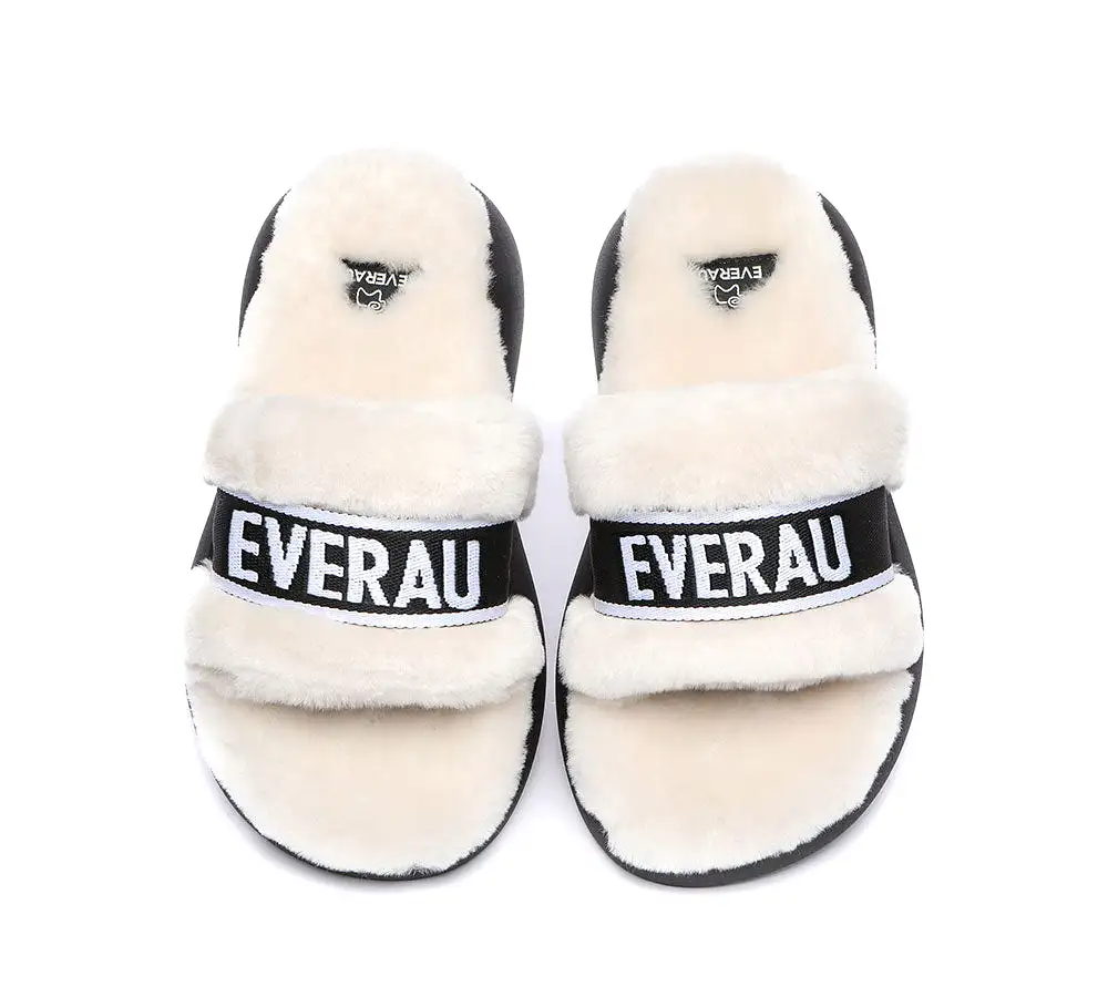 EVERAU High Platform Sheepskin Wool Slides Women Flossy Slipper