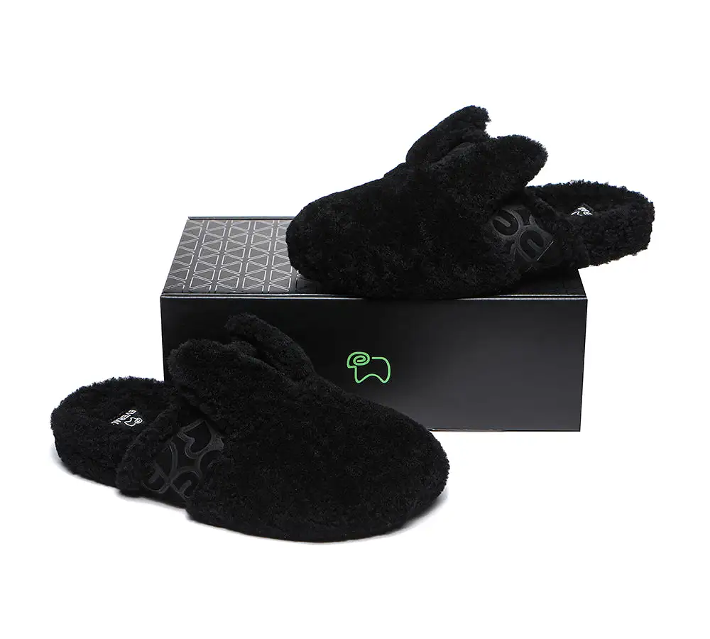 EVERAU Sheepskin Wool Slippers Women Fluffy Bunny