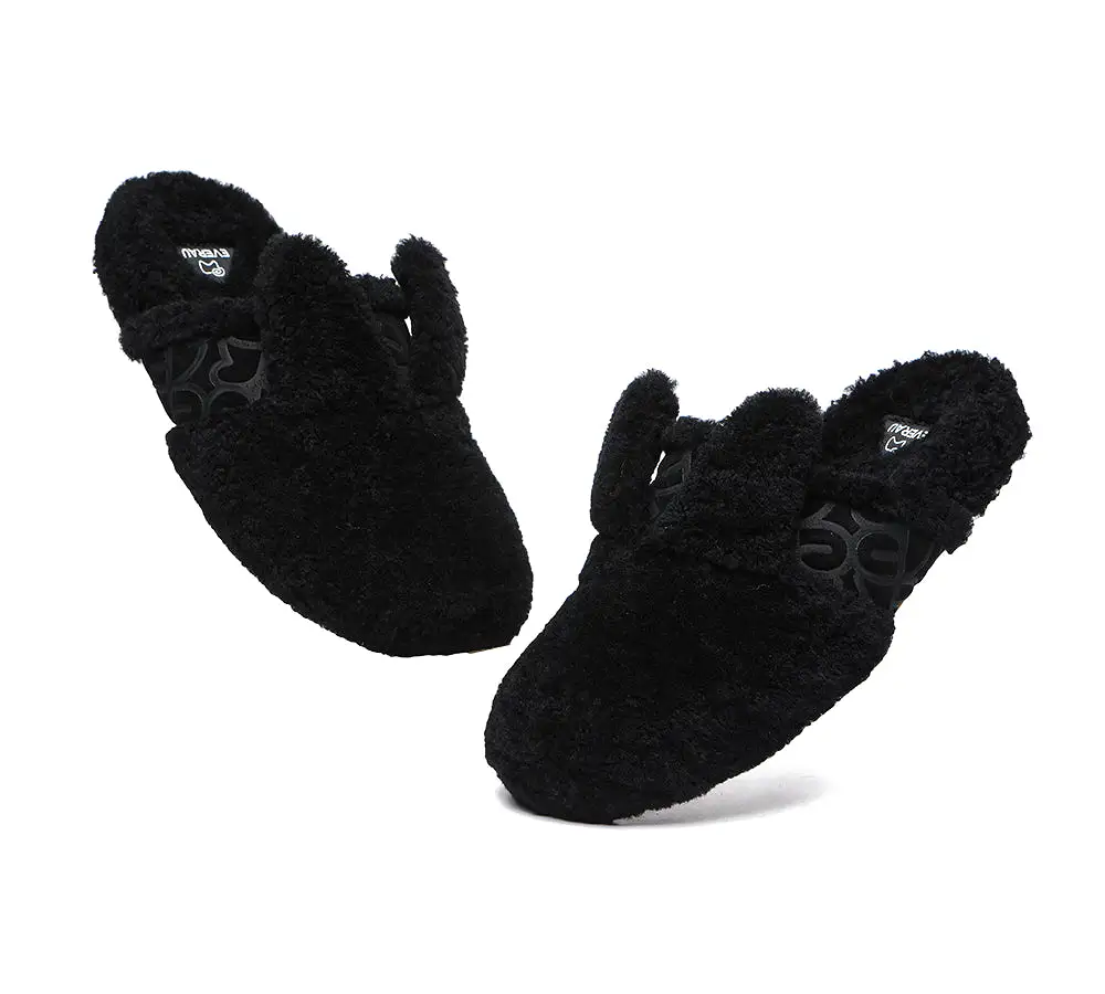 EVERAU Sheepskin Wool Slippers Women Fluffy Bunny