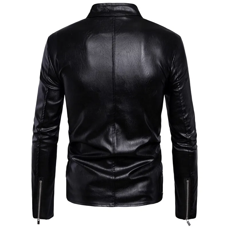 Fashion Motorcycle Biker Leather Jackets / Multi-zipper Black Jackets for Men