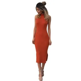 Fashion    Women Sweater Dresses Slim Turtleneck Sexy Bodycon Orange Robe Long Maxi Knitted Dress Ladies #1130 SM6