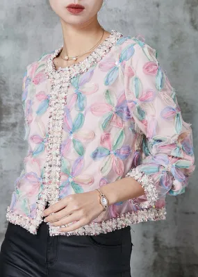 French Rainbow Floral Zircon Tulle Short Coats Spring