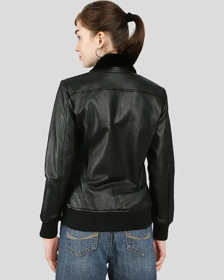 Gemma Black Bomber Leather Jackets with Fur