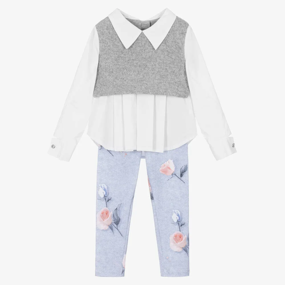 Girls Grey & Blue Leggings Set