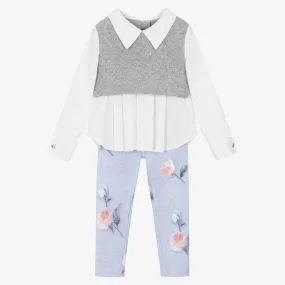 Girls Grey & Blue Leggings Set