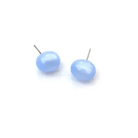 Ice Blue Moonglow Oval Bulb Stud Earrings