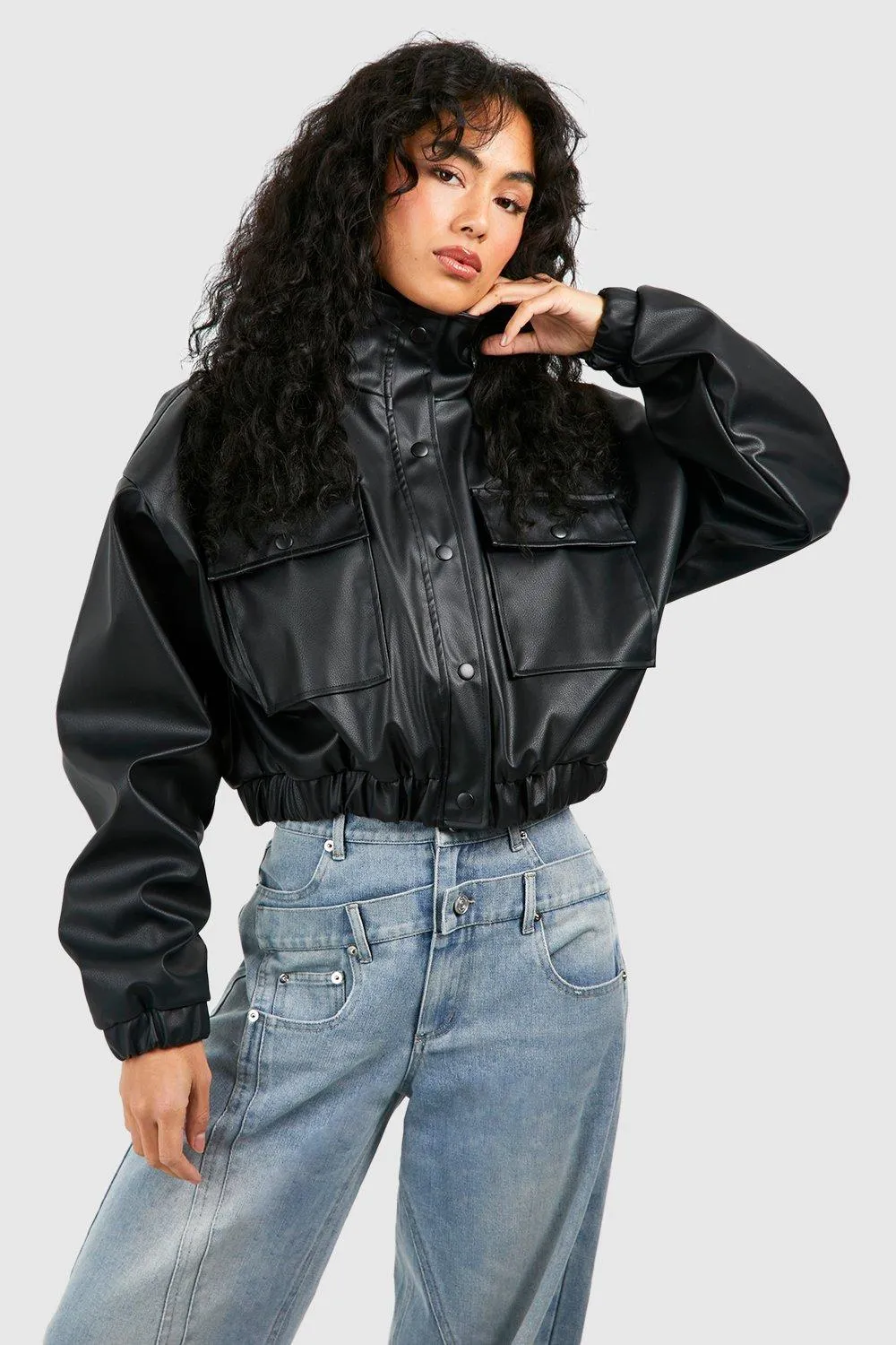 Jackets & Coats | Cropped Faux Leather Bomber Jacket | boohoo