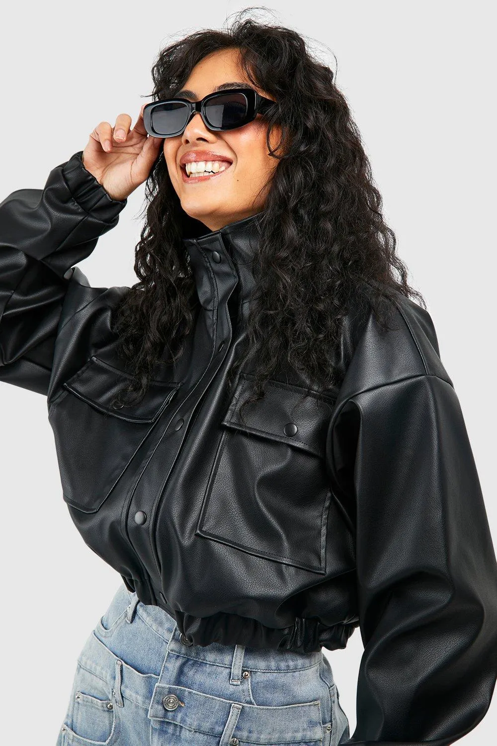 Jackets & Coats | Cropped Faux Leather Bomber Jacket | boohoo