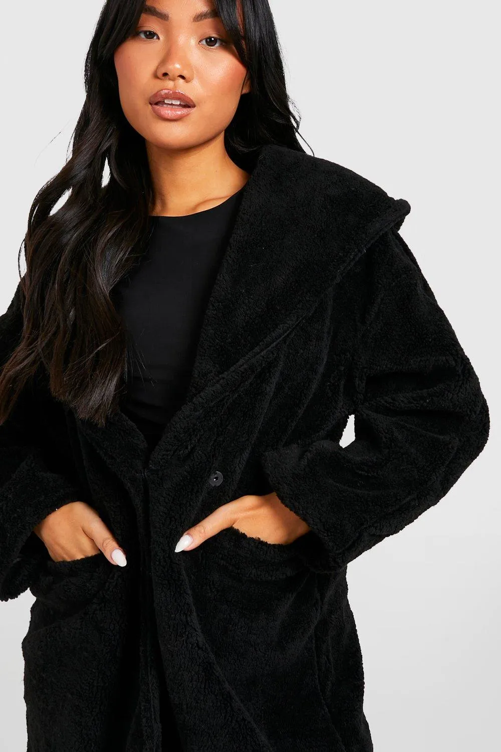 Jackets & Coats | Petite Oversized Hooded Teddy Coat | boohoo