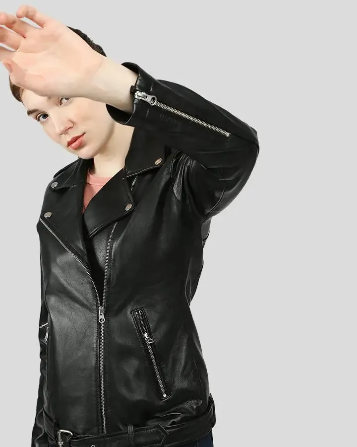 Larisa Black Biker Leather Jackets