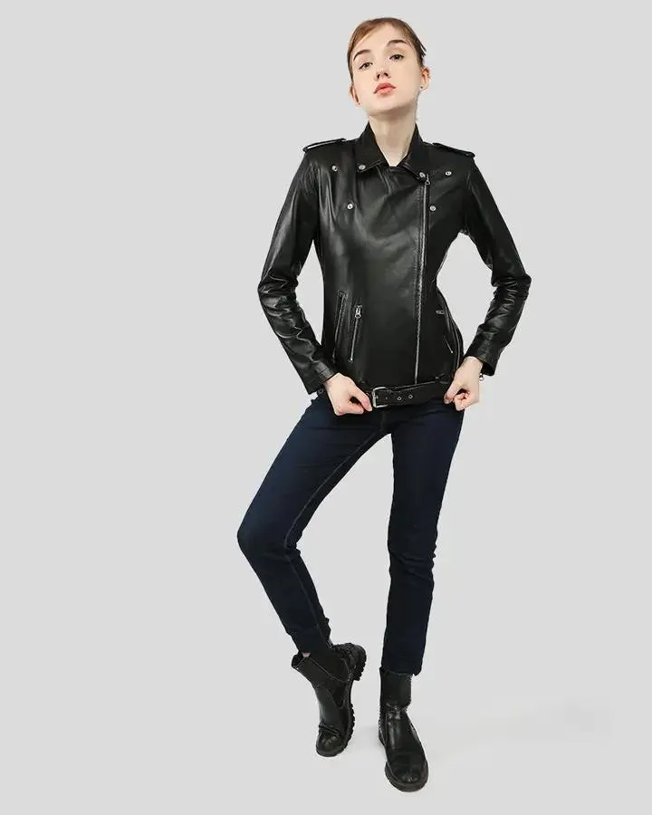 Larisa Black Biker Leather Jackets