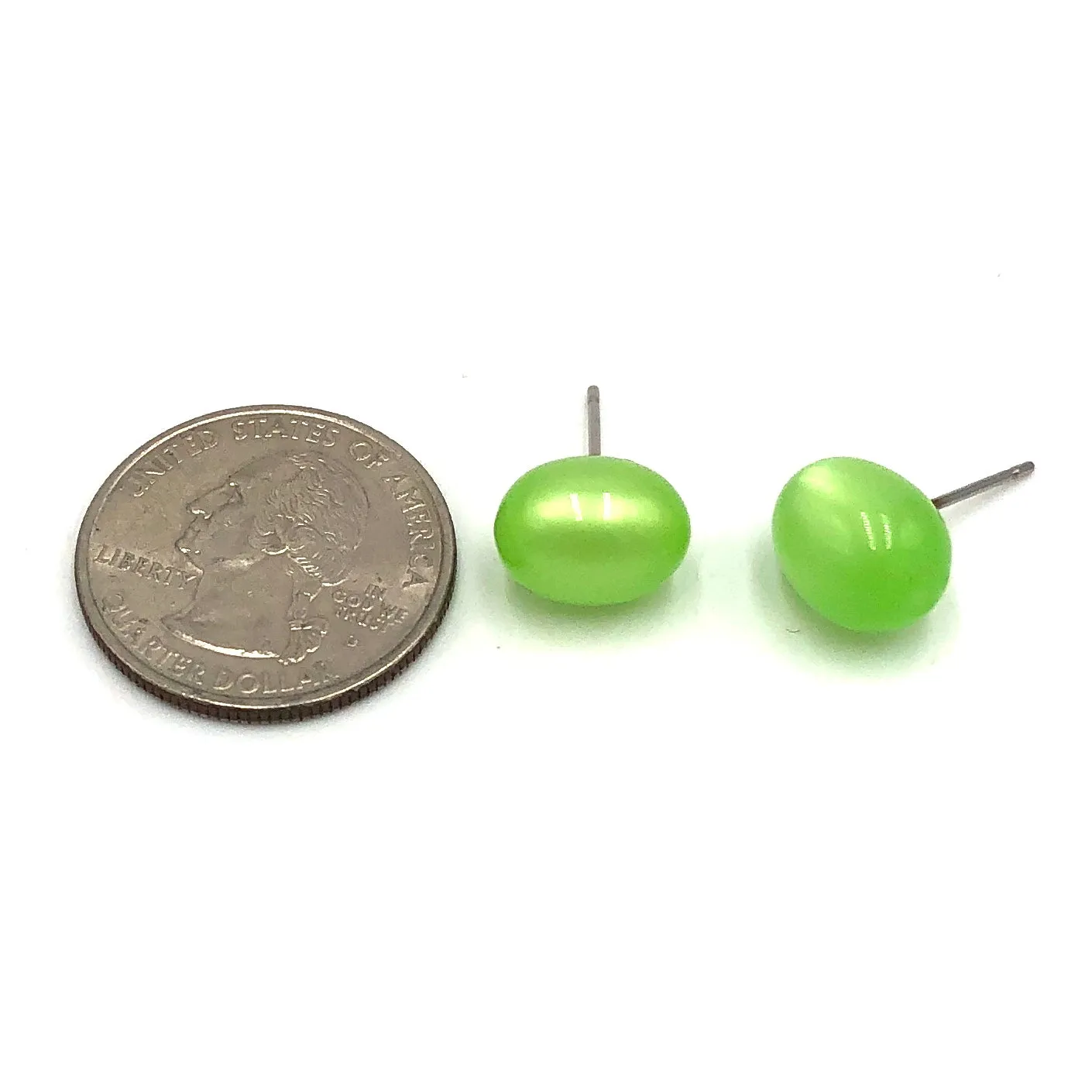 Lime Green Moonglow Oval Bulb Stud Earrings