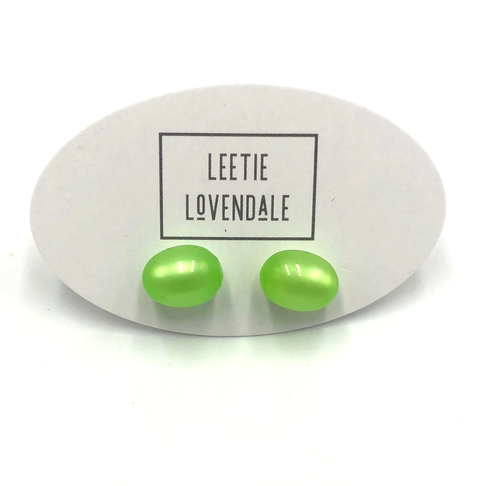 Lime Green Moonglow Oval Bulb Stud Earrings