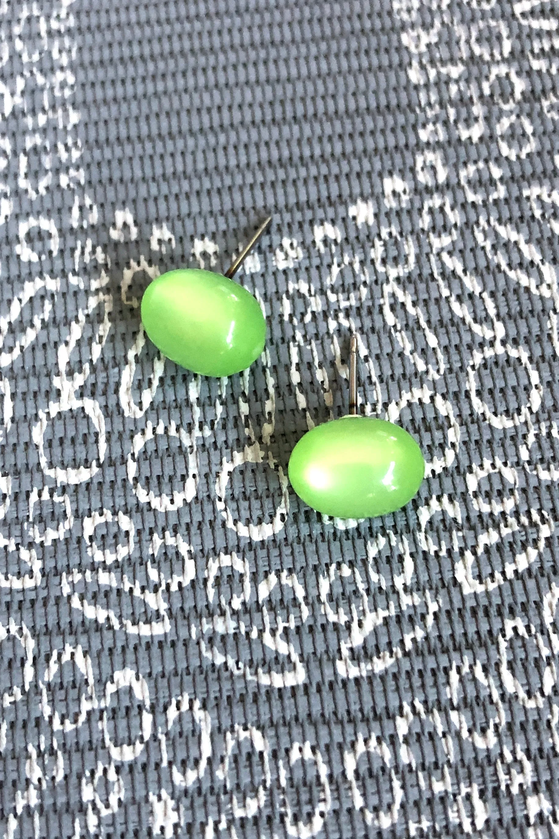 Lime Green Moonglow Oval Bulb Stud Earrings