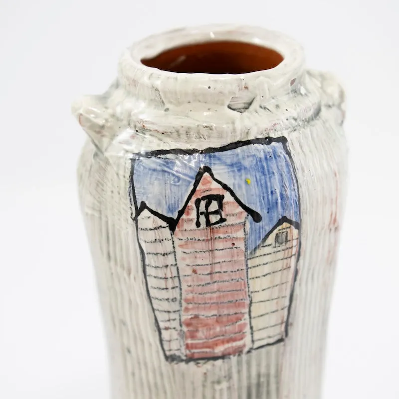 Medium White Vase with Houses