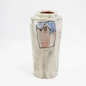 Medium White Vase with Houses