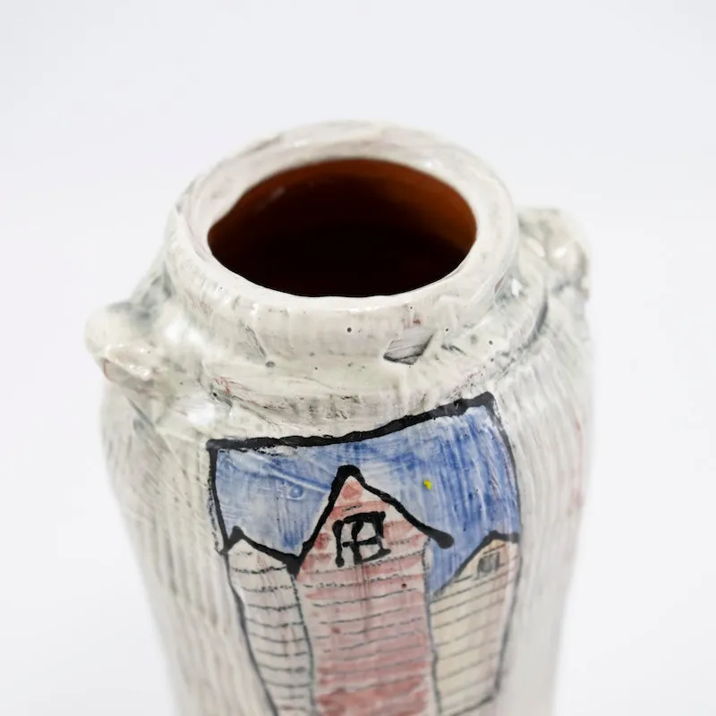 Medium White Vase with Houses