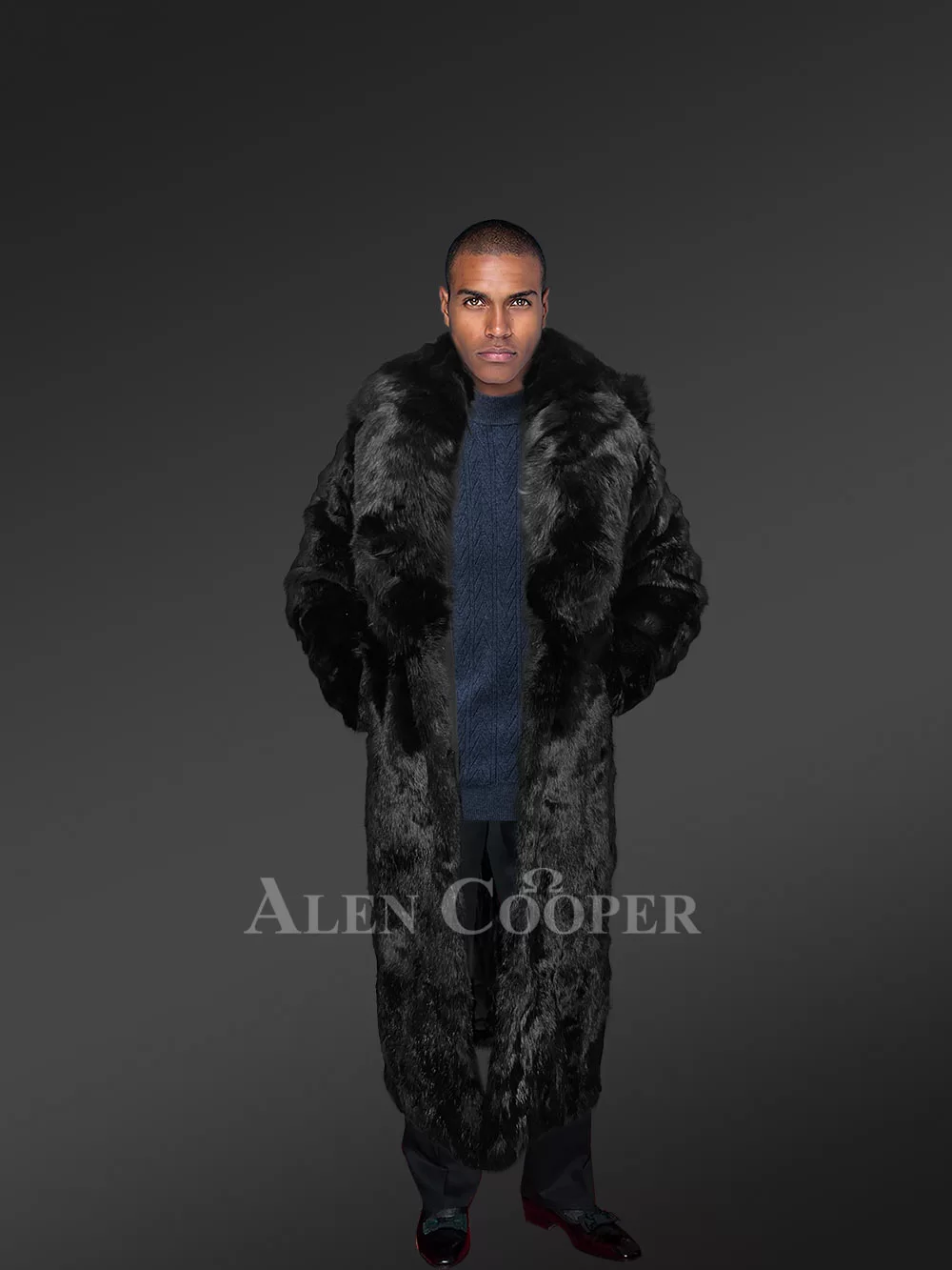 Men’s reddish chinchilla-look double collar original fur coats