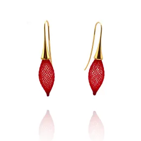 Nylon Bulb Earrings - Red