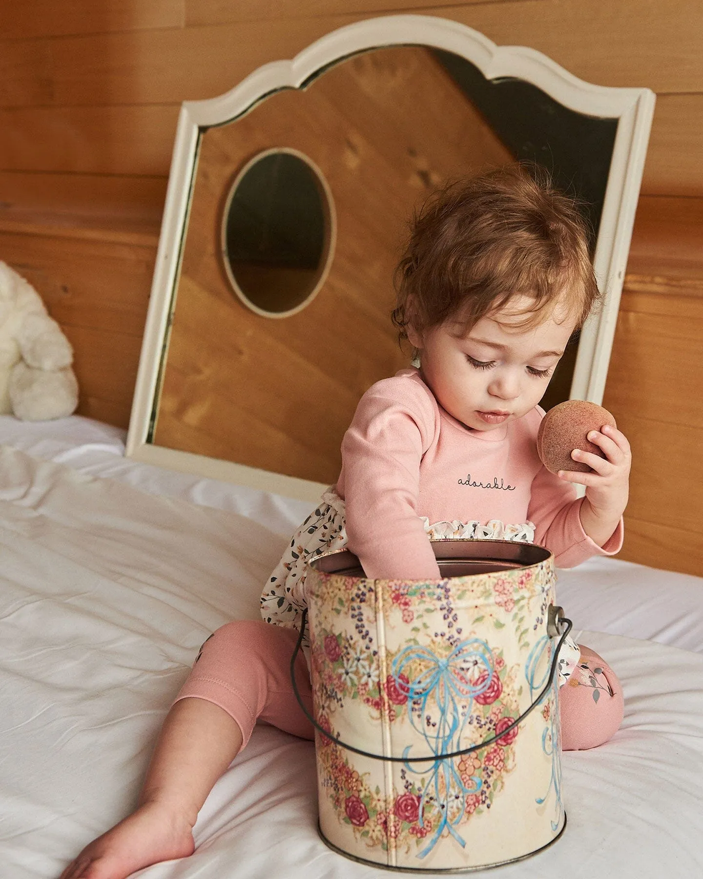 Organic Cotton Printed Tunic And Leggings Set Light Pink With Flowers