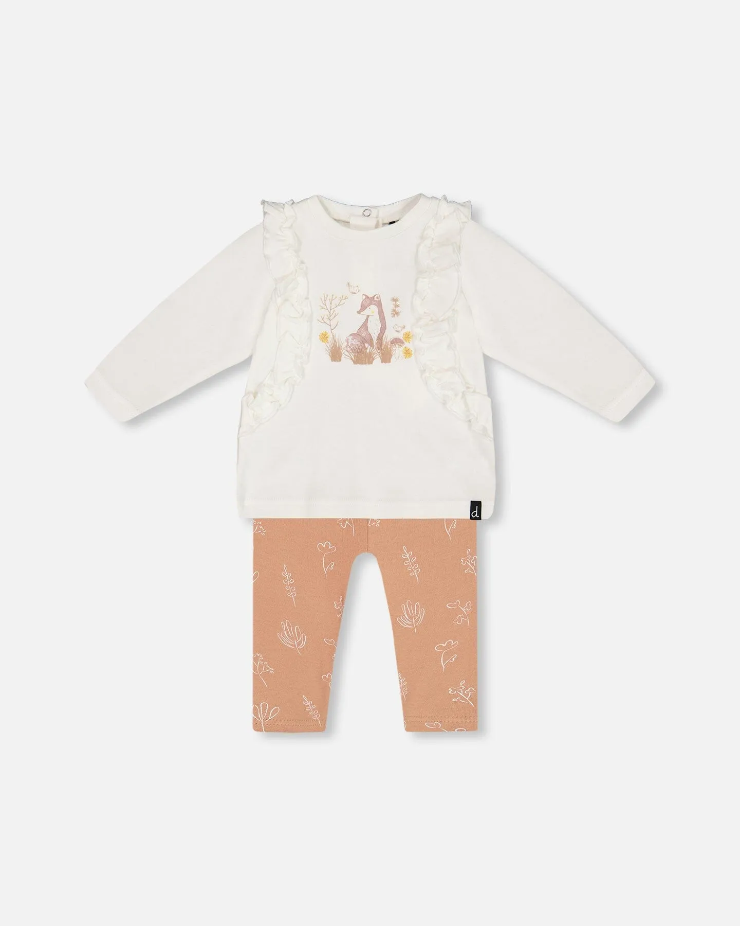 Organic Cotton Top And Printed Leggings Set White And Cinnamon