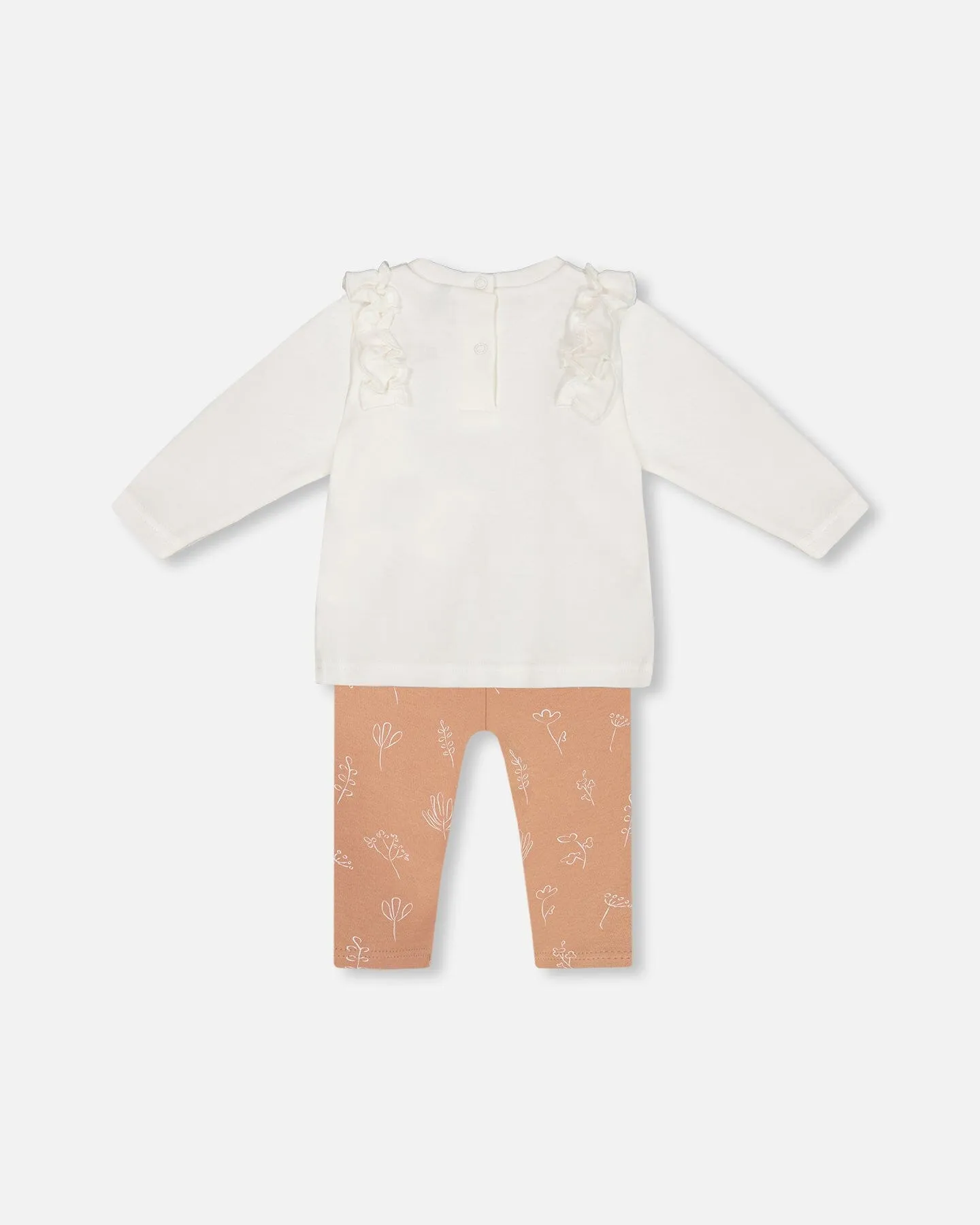 Organic Cotton Top And Printed Leggings Set White And Cinnamon