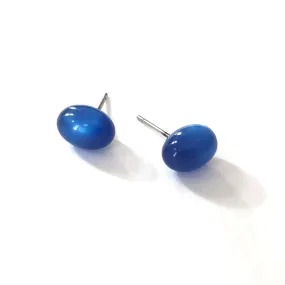 Sapphire Blue Moonglow Oval Bulb Stud Earrings