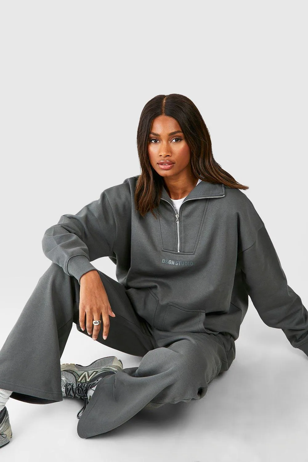 Tracksuits | Double Pocket Half Zip Seam Detail Tracksuit | boohoo