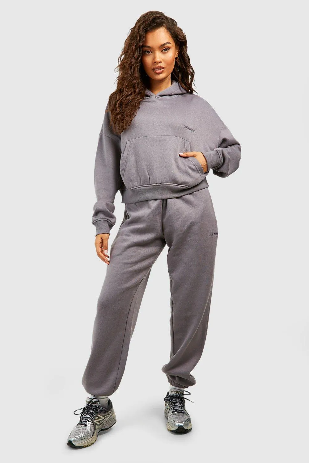 Tracksuits | DSGN Studio Embroidered Cropped Hooded Tracksuits | boohoo