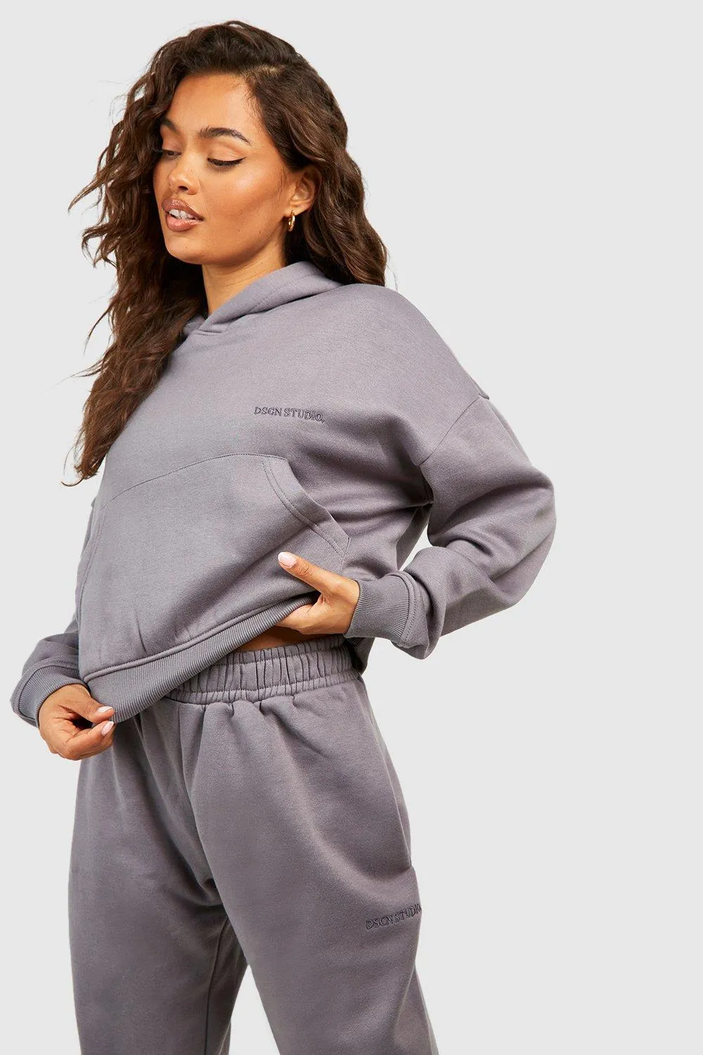 Tracksuits | DSGN Studio Embroidered Cropped Hooded Tracksuits | boohoo