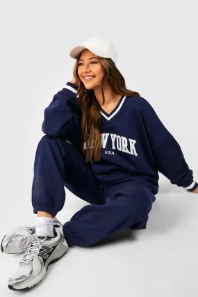 Tracksuits | New York Applique V Neck Sweatshirt Tracksuit | boohoo